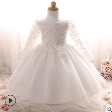 Long-sleeved girls dress rose children's wedding dress skirt Buy Center