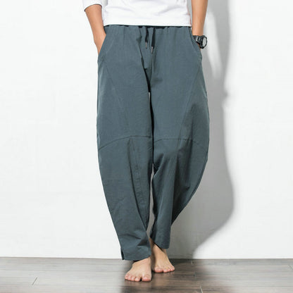 Pantalon sarouel ample en coton et lin de style ethnique hip-hop