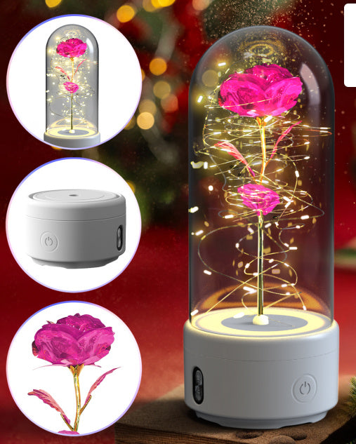 Creative 2 In 1 Rose Flowers LED Light And Bluetooth-compatible Speaker Valentine's Day Gift Rose Luminous Night Light Ornament In Glass Cover Buy Center