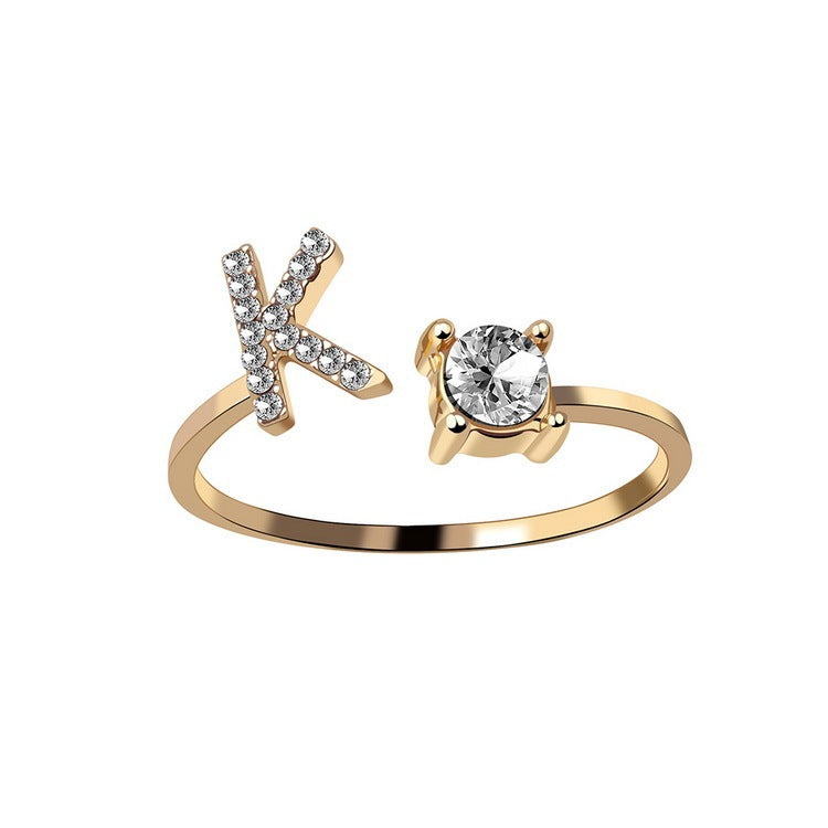 New Design Adjustable 26 Initial Letter Ring Fashion Jewelry For Women Simple Elegant Jewelry Gold K