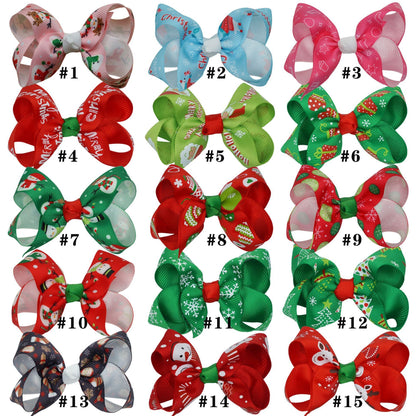 Santa Claus Printed Bow Barrettes European And American Buy Center