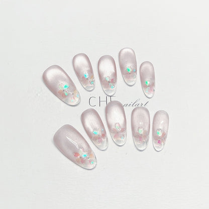 Hot New Items at Buy Center: Handmade Custom Wear Nail Cat Eye Oval Ice Transparent Fluorescent