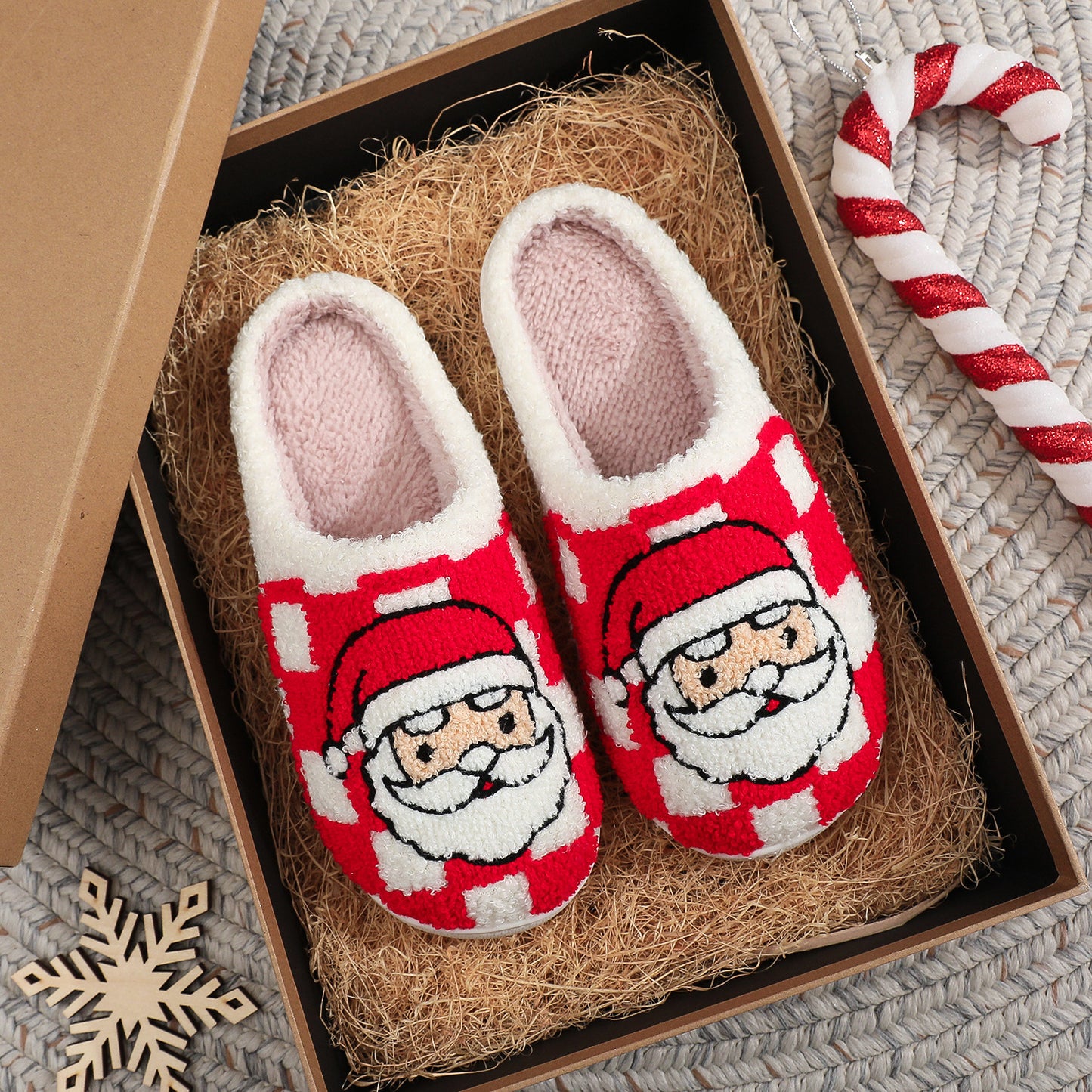 New Christmas Plaid Santa Claus Slippers Winter Indoor Non-slip Floor Bedroom Fuzzy House Shoes For Women Home Slipper Buy Center