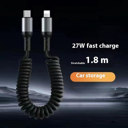 Just Arrived at Buy Center: Spring Retractable Storage Mobile Phone Charging Cable Super Fast Charge Typec For Apple Black