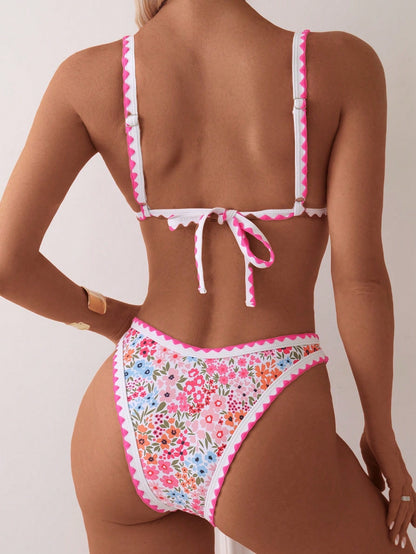 New Women's Printed Swimming Lace-up Split Bikini Suit