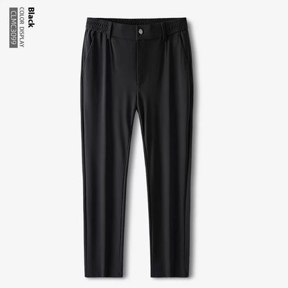 Just Arrived at Buy Center: Ice Silk Trousers Men's Thin Stretch Advanced Drooping Straight Loose Business Casual Pants Black