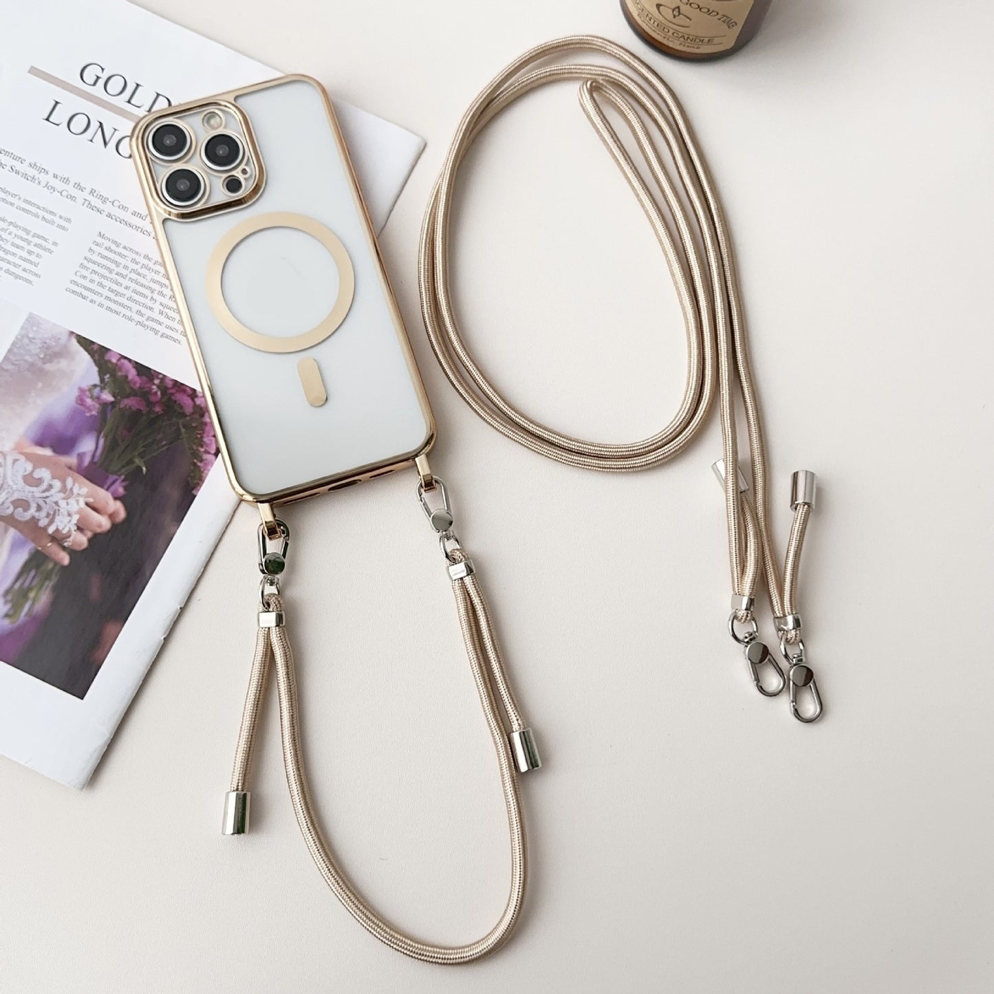 Newly Released at Buy Center: Magnetic One-piece Long And Short Lanyard Phone Case Golden Length