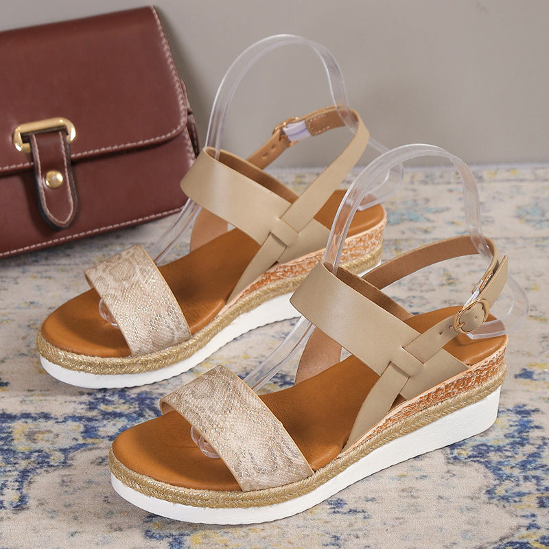 Trending Now at Buy Center: Spring And Summer New Wedge Round Toe Wide Strap Sandals For Women