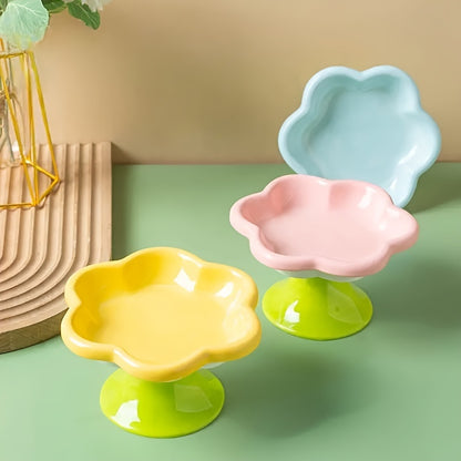 Buy Center Handpicked- Raised Ceramic Bowl With Cat Flower Design Raised Cat Food Bowl Water Plate Snack Plate With Neck Protection Support