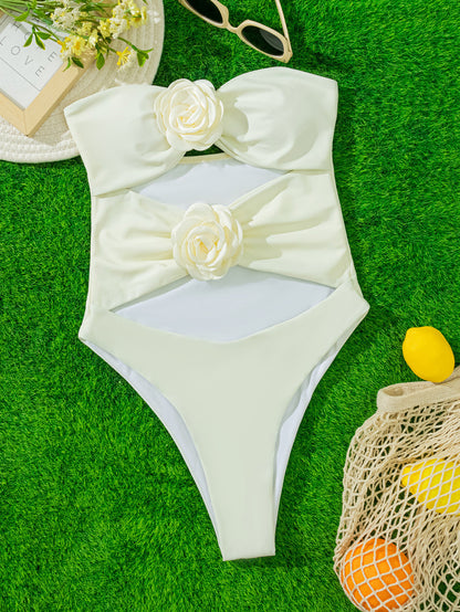 New Three-dimensional Flower Women's One-piece Swimming Suit