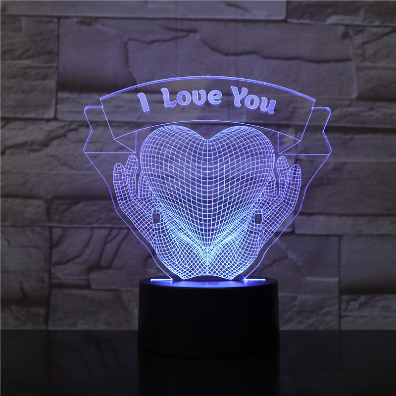 Valentines Day Gift Hands Holding Love 3D Night Light 7color No Remote control