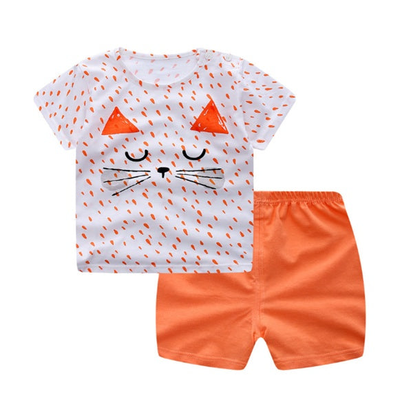 Cartoon Clothing Baby Boy Summer Clothes T-shirt Baby Girl Casual Clothing Sets Cat