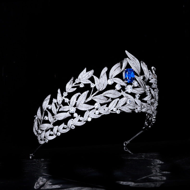 Couronne de saphir en cuivre micro-incrusté AAA Zircon Couronne Coiffe de mariage