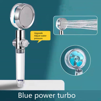 Shower Head Water Saving Flow 360 Degrees Rotating With Small Fan ABS Rain High Pressure Spray Nozzle Bathroom Accessories Adjustable blue