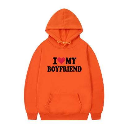 New at Buy Center: I Love My Boyfriend Print Hoodie Sweatshirt Pullover Orange 1