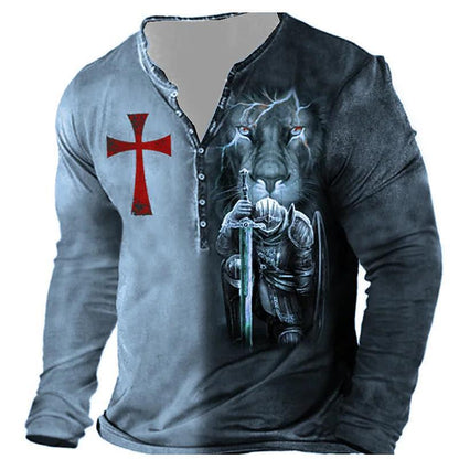 Camiseta medieval de manga larga para hombre con estampado digital europeo y americano