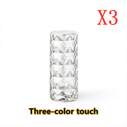 Nordic Crystal Lamp USB Table Lamps Bedroom Touch Dimming Atmosphere Diamond Night Light Rose Projector Lamp Decor White 3colors 3pcs USB