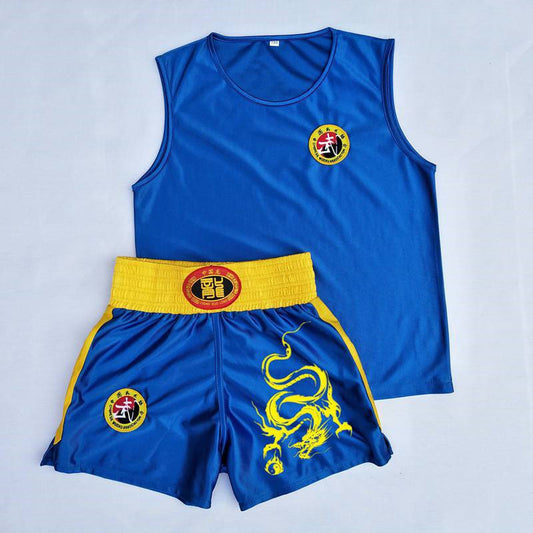 Men's And Women's Red And Black Sanda Shorts Martial Arts Dragon Pattern Boxing Suit Blue