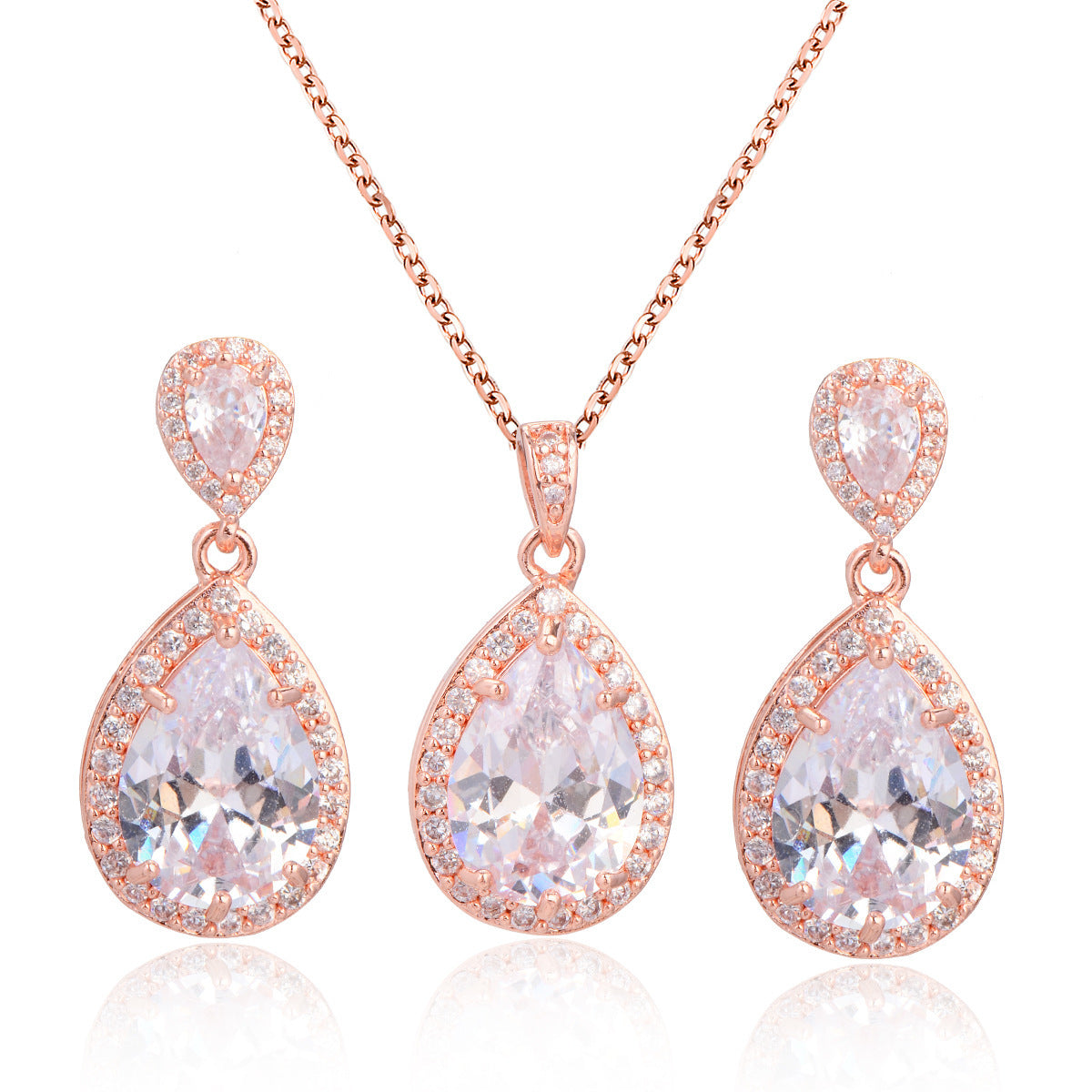 Collier en forme de goutte d'eau en zircon brillant et grand pour les oreilles, bijoux de mariage simples et gracieux