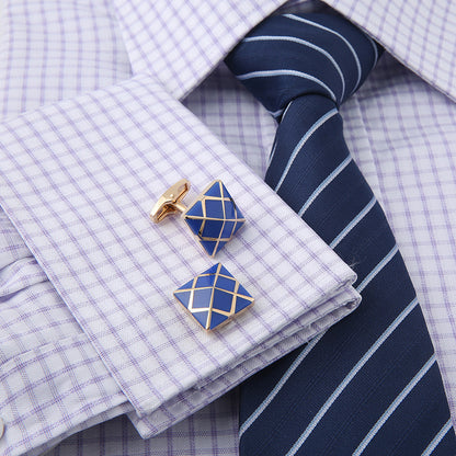 Rose Gold Blue Enamel Men's French Shirt Cufflinks