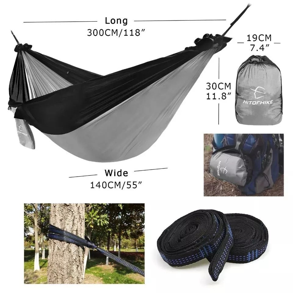 Backpacking Hammock - Portable Nylon Parachute Outdoor Double Hammock Grey300x140cm