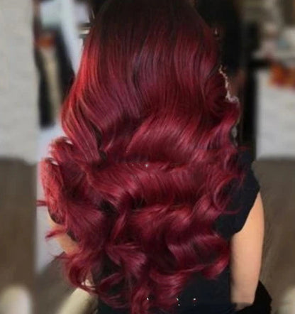 Wine Red European And American Long Curly Hair