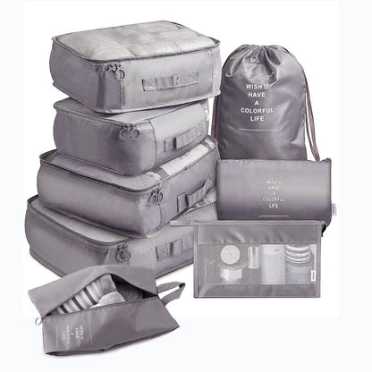 8-piece Set Luggage Divider Bag Travel Storage Clothes Underwear Shoes Organizer Packing Cube Bag Gray 8 piece set