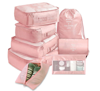 8-piece Set Luggage Divider Bag Travel Storage Clothes Underwear Shoes Organizer Packing Cube Bag Pink 8 piece set