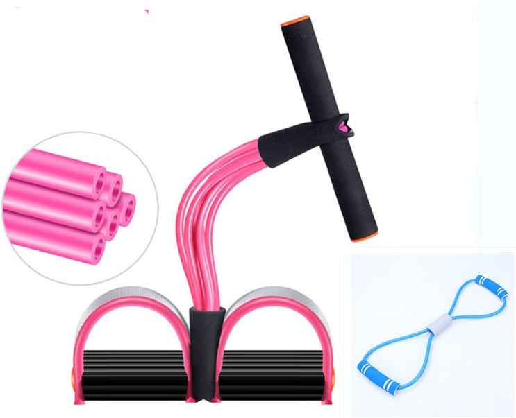 Natural Latex Foot Pedal Elastic Pull Rope with Handle Fitness Equipment Bodybuilding Expander Pink6Tubewith Blue Rally set