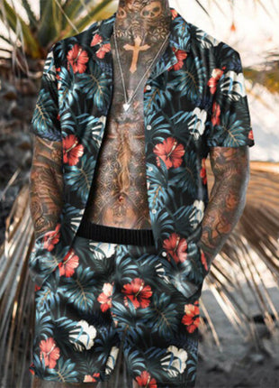 Conjunto de dos piezas de camisa floral para playa, nuevo conjunto de moda para hombre