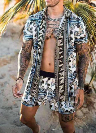 Conjunto de dos piezas de camisa floral para playa, nuevo conjunto de moda para hombre