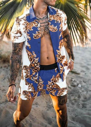 Conjunto de dos piezas de camisa floral para playa, nuevo conjunto de moda para hombre