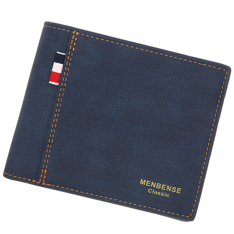 Buy Center Exclusive Offer-Men's Wallets Short Largecapacity Fashion Retro Tri-fold Bag Men's Wallet Navy Blue