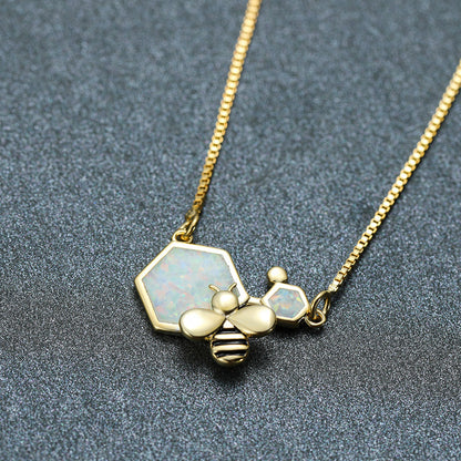 Luxury Female Blue Opal Pendant Necklace Charm Gold Silver