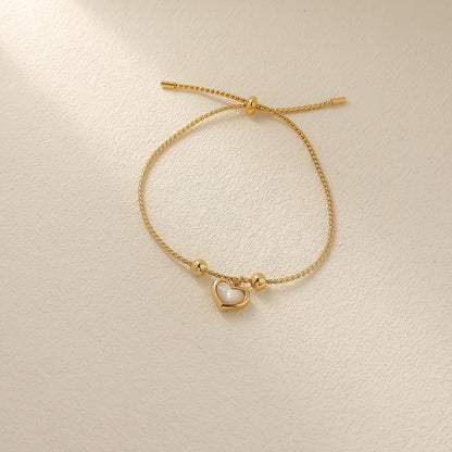 Pulsera de cuentas ajustables con forma de corazón de melocotón y fritillaria blanca de concha