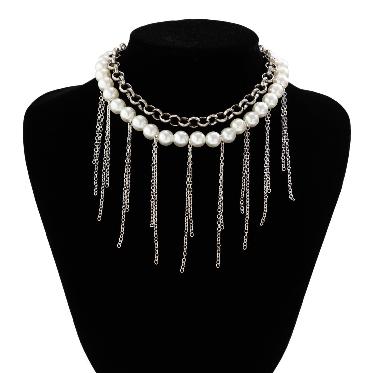 Collar retro de doble capa con diseño divertido y borlas de perlas, accesorios para mujer