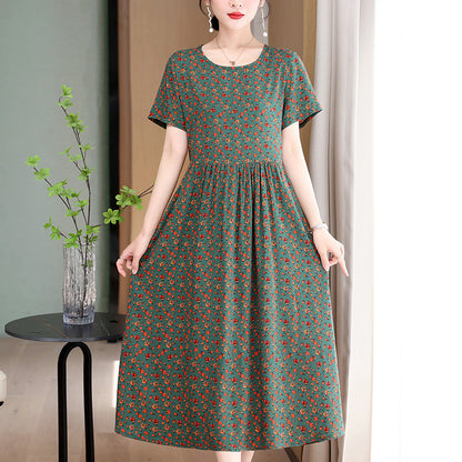 Buy Center Hot Pick-Casual Extra Large Size Cotton Silk Mother Loose Dress Women Green