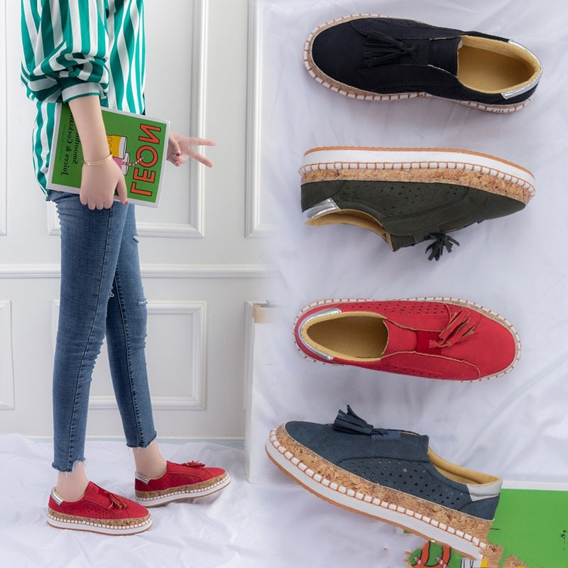 Buy Center Premium Choice-Color Matching Tassel Plus Size Round Head Flat Casual Shoes Female