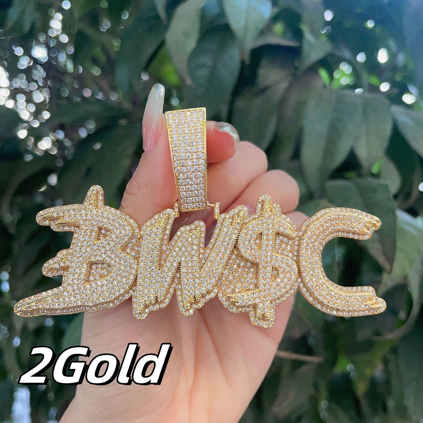 Newly Released at Buy Center: Amazon Letters Custom Full Of Diamond Micro-inlaid Pendant Gold Twist chain 24inch Two letters