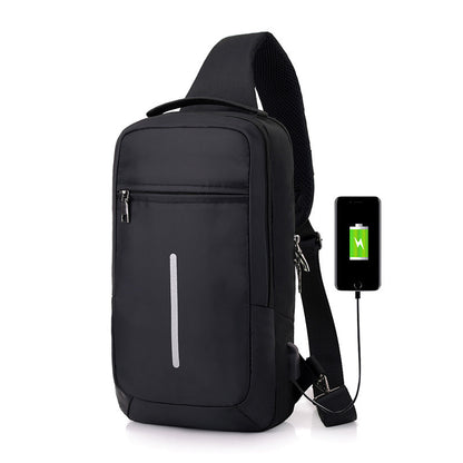 Anti-theft USB charging chest bag with you black