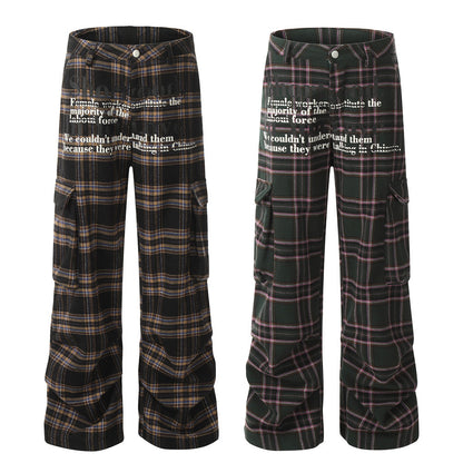 Just Arrived at Buy Center: Men's Retro Plaid Letters Printed Overalls