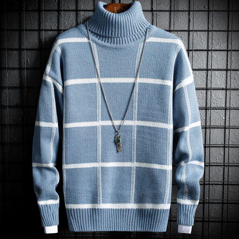 Korean Winter New Boys Sweater Fashion High Neck Bottoming Shirt Loose Casual Plaid Warm Sweater Buy Center