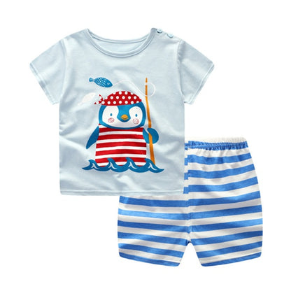 Cartoon Clothing Baby Boy Summer Clothes T-shirt Baby Girl Casual Clothing Sets Penguin