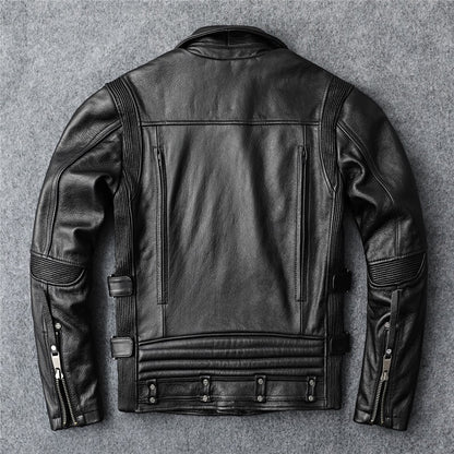 Veste de motard en cuir de vachette souple coupe slim