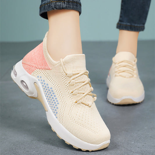 New at Buy Center: Lace-up Air Cushion Sneakers Women Flying Woven Breathable Casual Mesh Shoes Summer