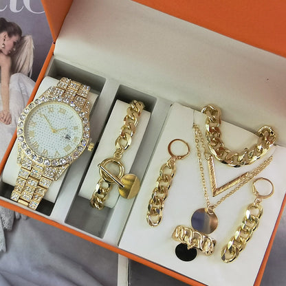 Conjunto de 5 piezas de joyería para mujer, reloj de cuarzo nuevo, regalo, reloj de pulsera