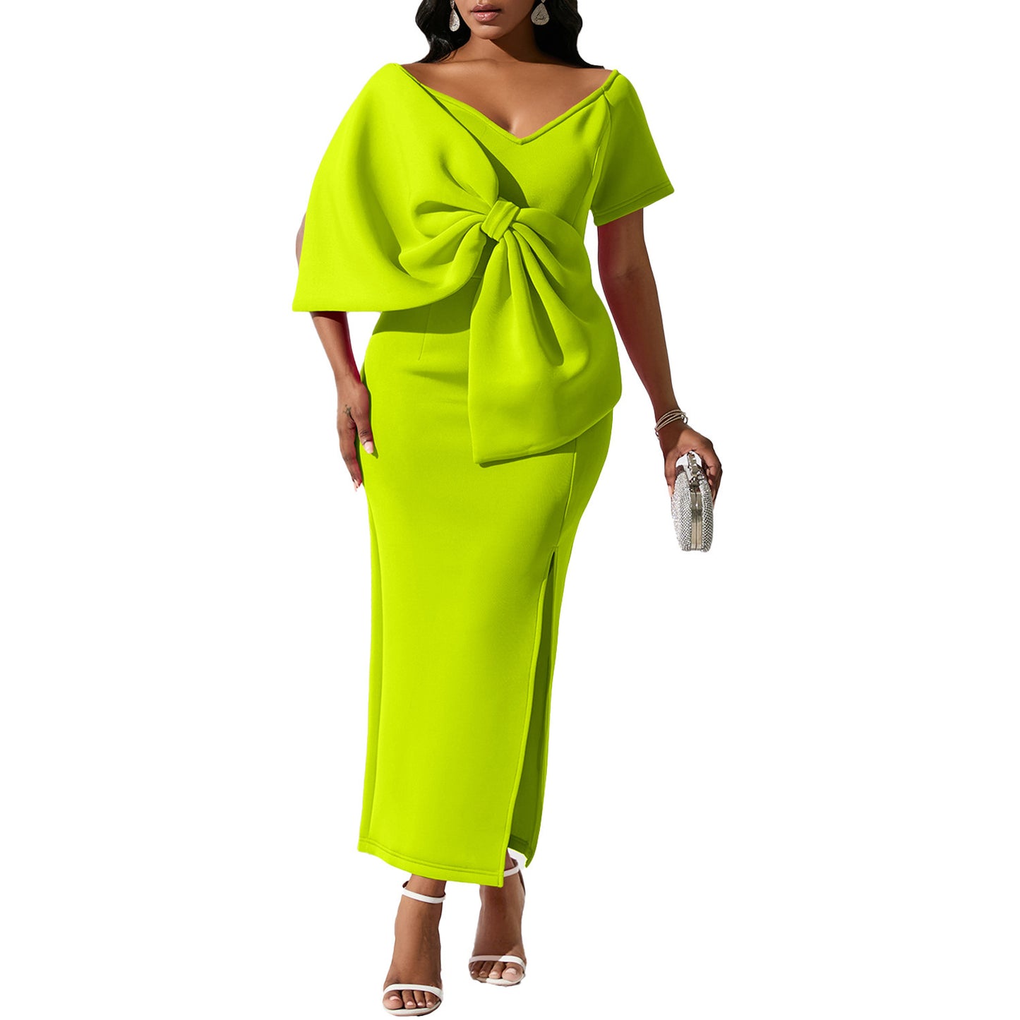 Buy Center Exclusive Offer-European And American Sexy Big Bow Split Sheath Dress