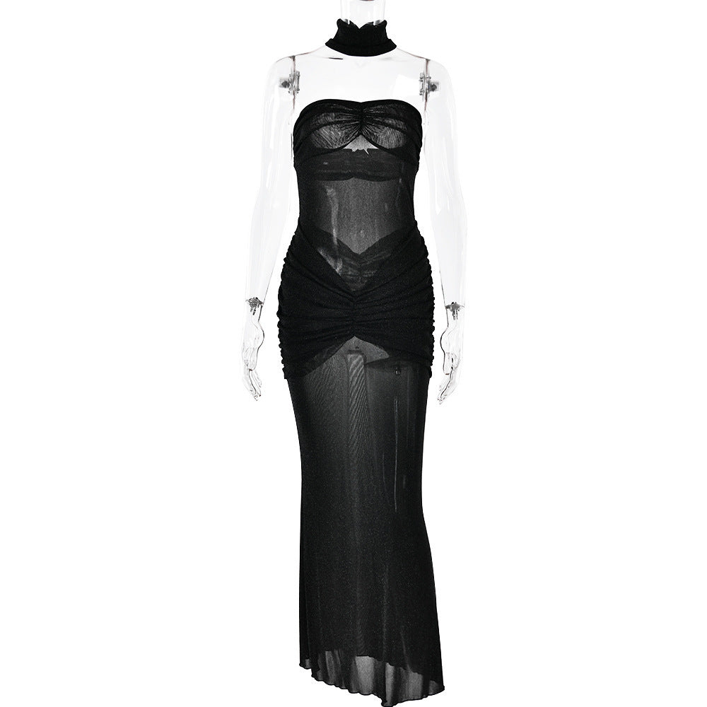 Just Arrived at Buy Center: Solid Color Fashion High-end Slim Fishtail Dress Black