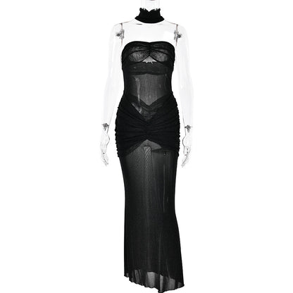 Just Arrived at Buy Center: Solid Color Fashion High-end Slim Fishtail Dress Black