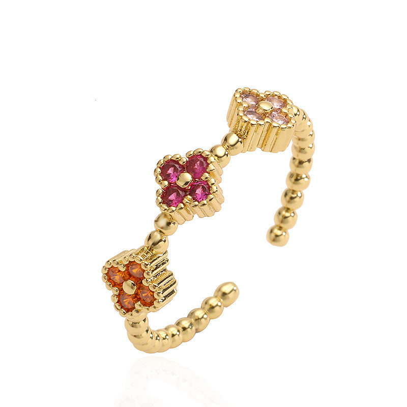 Trending Now at Buy Center: Petal Sweet Four-leaf Clover Ring Golden Colorful Crystals